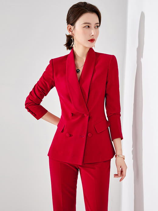 西装套装女春秋正装时尚洋气质高端职业套装上班工作服红色主持人 商品图1