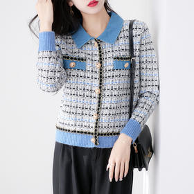 【服饰鞋包】时尚复古风牛仔拼接毛衣外套秋冬季新款女装撞色宽松针织开衫