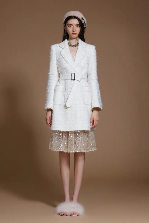 白金割绒粗纺毛呢长大衣 商品图0