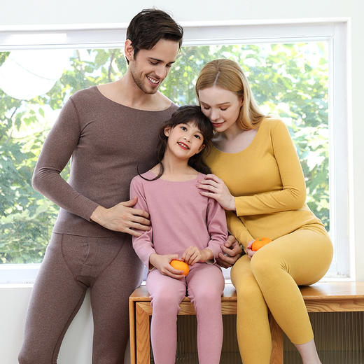 AB双面磨毛儿童保暖内衣中大童亲子装圆领秋衣秋裤德绒保暖衣套装 商品图3