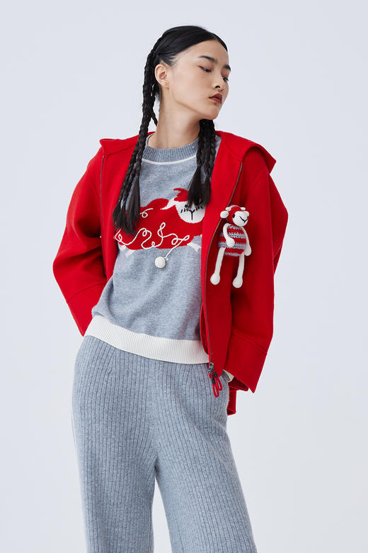 卡通小羊手工绣花羊绒女套衫 SJF93W381N 商品图6