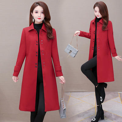 WE-TYP-31YKL053 大码纯色风衣外套女中长款2021冬装新款修身时尚过膝气质优雅大衣 商品图4