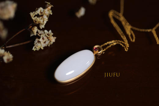 18K古法黄金和田玉（白玉）吊坠--长蛋面12*20mm 商品图4