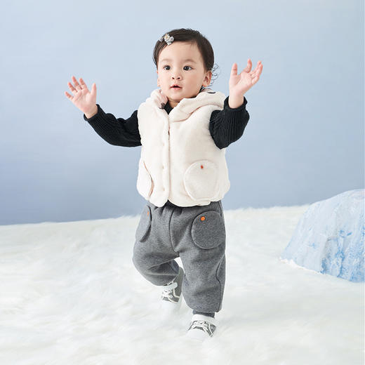 英氏-童衣类（冬）E1英针帽马夹奶油白色100CM 商品图1