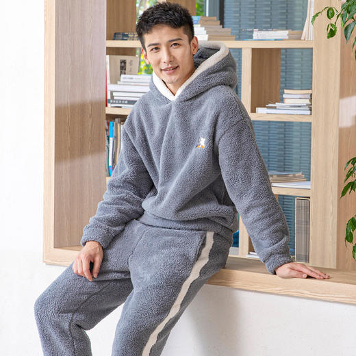 爱帝暖暖绒加厚加绒休闲连帽家居服套装 商品图10