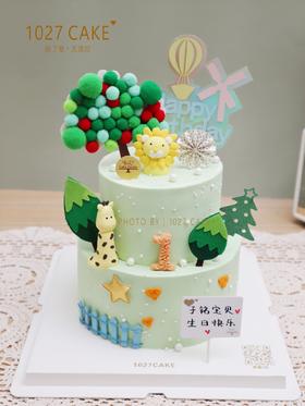 1027CAKE | 动物 双层款式 森林 长颈鹿 狮子