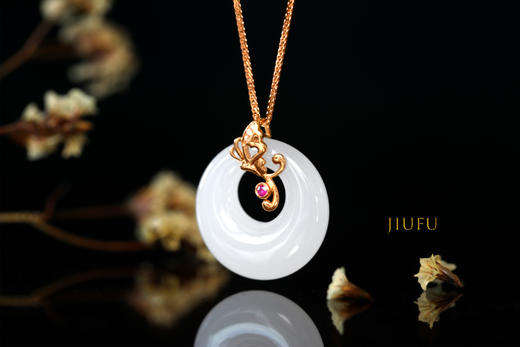 18K玫瑰金和田玉（白玉）镶钻吊坠--香凝粉翅 /高抵扣20*6mm 商品图2