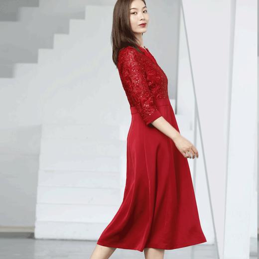 宗洋V领蕾丝收腰连衣裙BQK1ST7605Z-61 商品图2