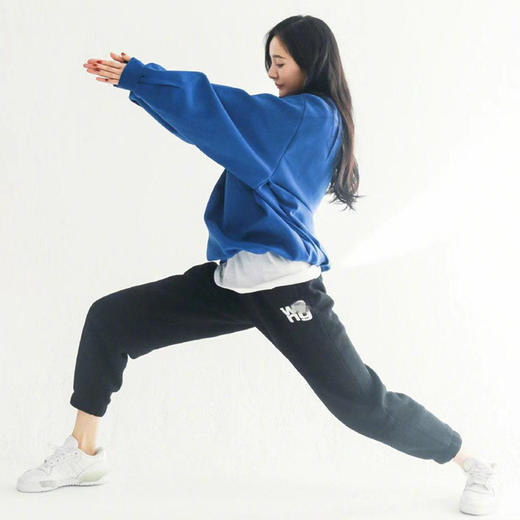 杨幂同款宝蓝色圆领卫衣女宽松中长款bf慵懒风长袖重工上衣潮 商品图4