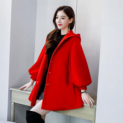 纯色简约，双排扣中长款立领九分袖时尚斗篷大衣HR-HMQY2129 商品图3