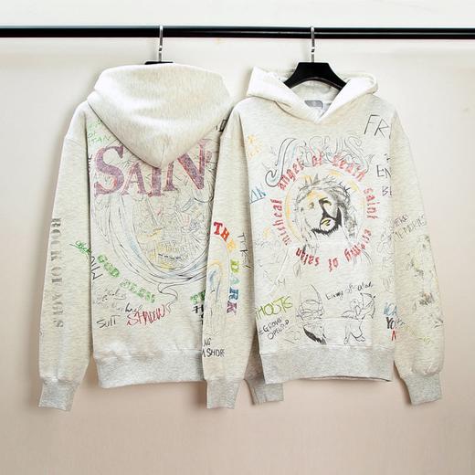 欧阳娜娜同款古着vintage涂鸦卫衣连帽女春款复古印花高街衫外套圣诞礼物 商品图1