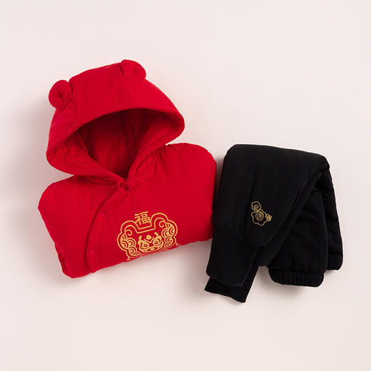 贝贝怡婴儿宝宝男女儿童冬季拜年新年贺岁保暖加厚两件套棉衣套装214T2357
 商品图1