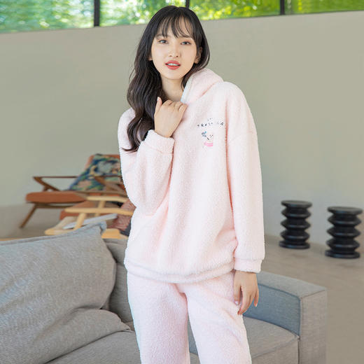 爱帝暖暖绒加厚加绒休闲连帽家居服套装 商品图9