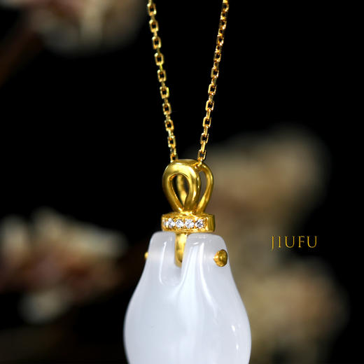 18K黄金和田玉（白玉）镶钻吊坠--包包 /主石13*10mm 商品图2