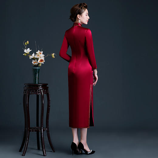 上海旗袍厂LHS-2053长袖旗袍新款刺绣旗袍裙大码修身礼服 商品图4