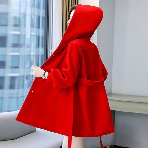 纯色简约，双排扣中长款立领九分袖时尚斗篷大衣HR-HMQY2129 商品图4