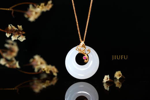 18K玫瑰金和田玉（白玉）镶钻吊坠--香凝粉翅 /高抵扣20*6mm 商品图0