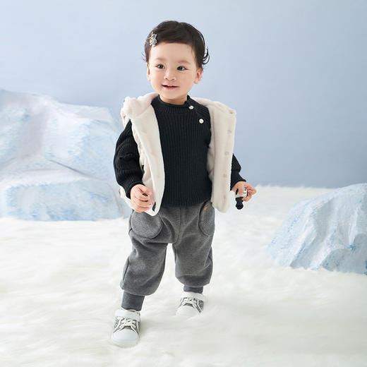 英氏-童衣类（冬）E1英针帽马夹奶油白色100CM 商品图3