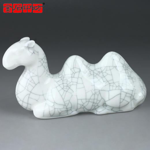 【金石印坊】哥窑骆驼笔搁笔架煨冰纹片墨纹叶脉纹瓷笔山 商品图0