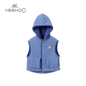 英氏-童衣类（冬）E1英针帽马夹淡牛仔蓝100CM