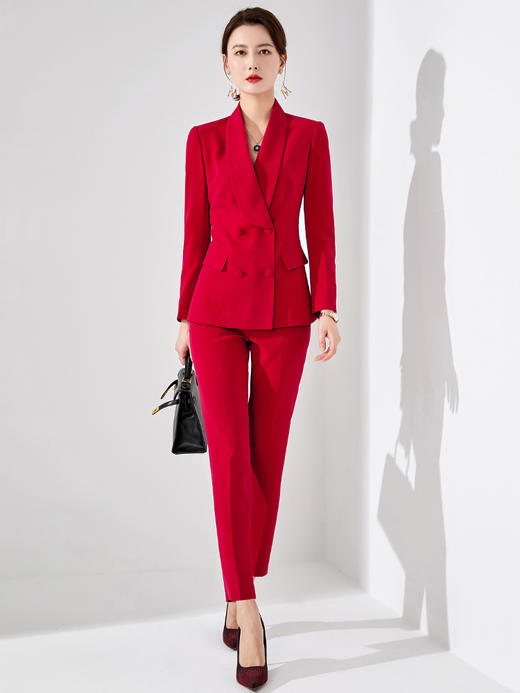 西装套装女春秋正装时尚洋气质高端职业套装上班工作服红色主持人 商品图2
