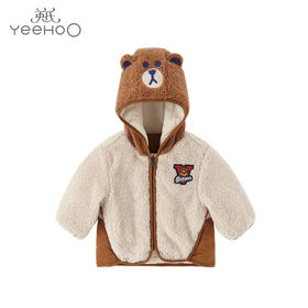 英氏-童衣类（冬）E1连针短帽外套深杏色100CM