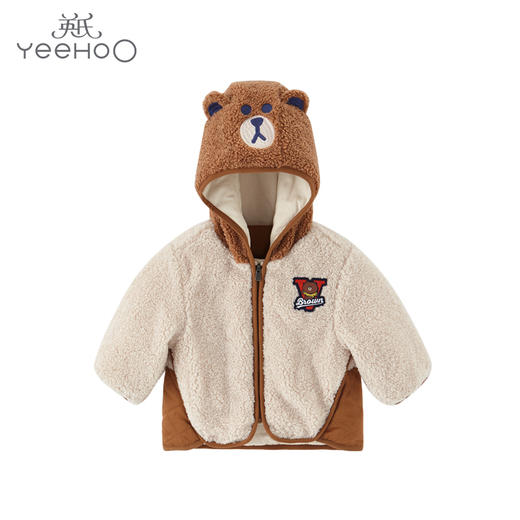 英氏-童衣类（冬）E1连针短帽外套深杏色100CM 商品图0