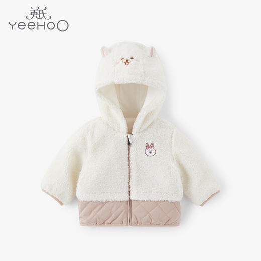 英氏-童衣类（冬）E1英针短帽外套英氏白80CM 商品图0