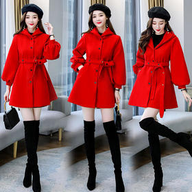 纯色简约，双排扣中长款立领九分袖时尚斗篷大衣HR-HMQY2129