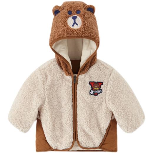 英氏-童衣类（冬）E1连针短帽外套深杏色100CM 商品图4