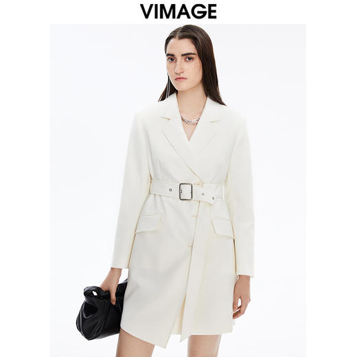 VIMAGE纬漫纪冬季新款女士风衣修身显瘦休闲系腰带风衣外套女外套V1603240 商品图0