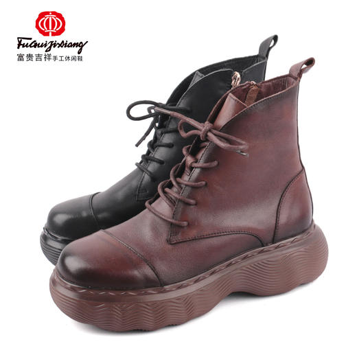 富贵吉祥2021超轻胶底牛皮女靴园头F218009 商品图0