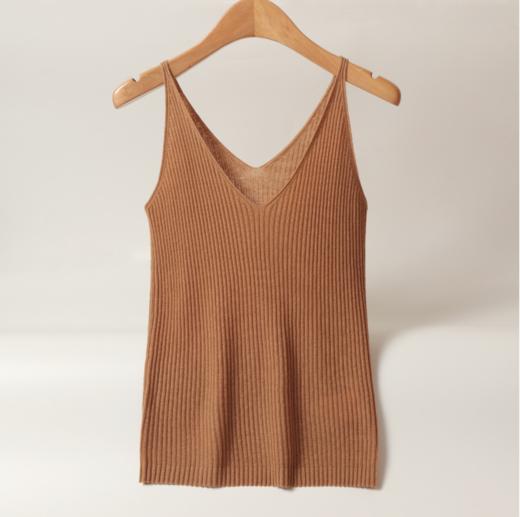 必备打底 | 48支精纺山羊绒V领针织罗纹打底背心 商品图1