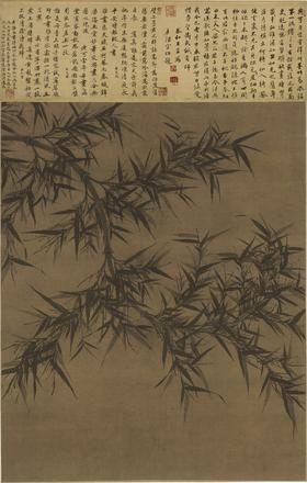 【定制书画】（北宋）文同《墨竹图》绢本 立轴 馆藏书画高仿复制艺术品（付款后28天内发货）