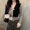针织衫短款外套秋季2021年新款女气质时尚韩版拼色V领毛衣小开衫 商品缩略图3