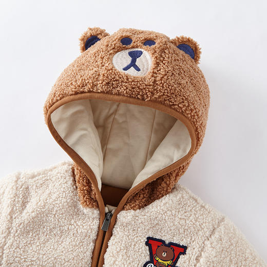 英氏-童衣类（冬）E1连针短帽外套深杏色100CM 商品图1