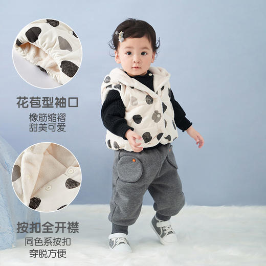 英氏-童衣类（冬）E1英针帽马夹奶油白色100CM 商品图2