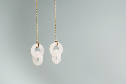 Qinny|寰宇同心｜18K金和田玉同心环 天然白玉黄金耳线 商品图2