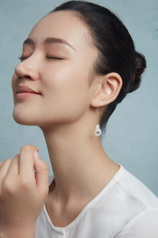 Qinny|寰宇同心｜18K金和田玉同心环 天然白玉黄金耳线 商品图1