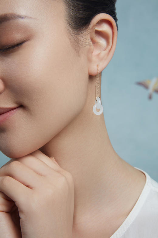 Qinny|寰宇同心｜18K金和田玉同心环 天然白玉黄金耳线 商品图0