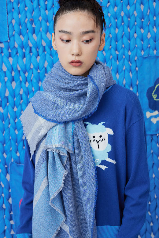  边框撞色羊绒披肩 SJF93P728B 商品图0