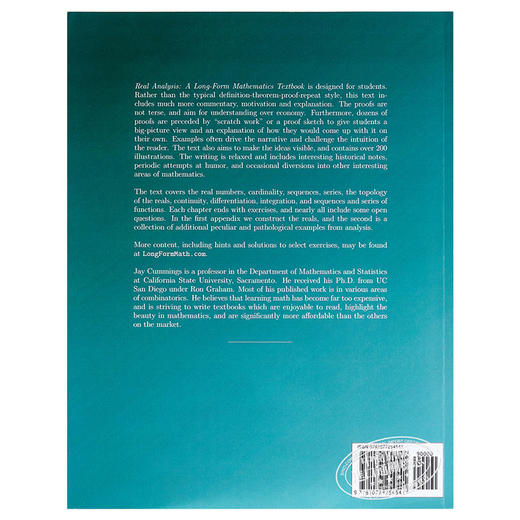 【中商原版】实分析 实变函数论 数学入门教材 英文原版 Real Analysis A Long-Form Mathematics Textbook Jay Cummings 商品图1
