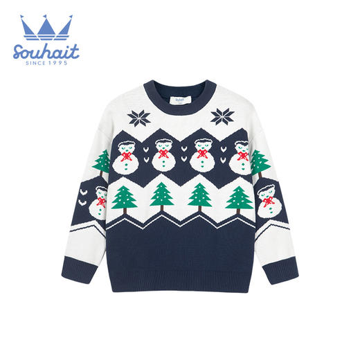水孩儿男女童装2021秋冬新款儿童毛衣中大童时尚圣诞雪人针织线衣 商品图4