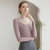 2021欧美新款瑜伽服女长袖T恤带胸垫跑步紧身健身服修身显瘦上衣 商品缩略图0