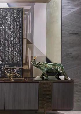 纯铜 热灼色 大号犀牛 彩铜 铜艺 牛 摆件 犀牛