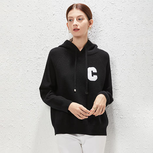 丁摩 全羊毛钻C连帽休闲针织运动衫毛衣上衣帽衫WX152-2166 商品图0