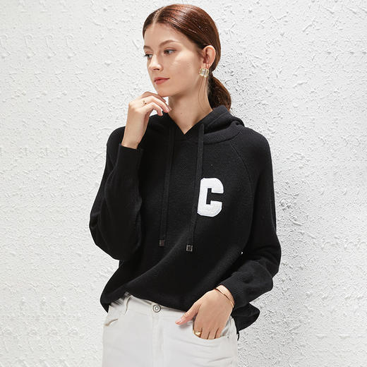 丁摩 全羊毛钻C连帽休闲针织运动衫毛衣上衣帽衫WX152-2166 商品图2