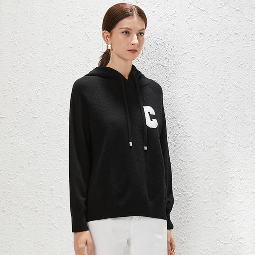 丁摩 全羊毛钻C连帽休闲针织运动衫毛衣上衣帽衫WX152-2166 商品图4