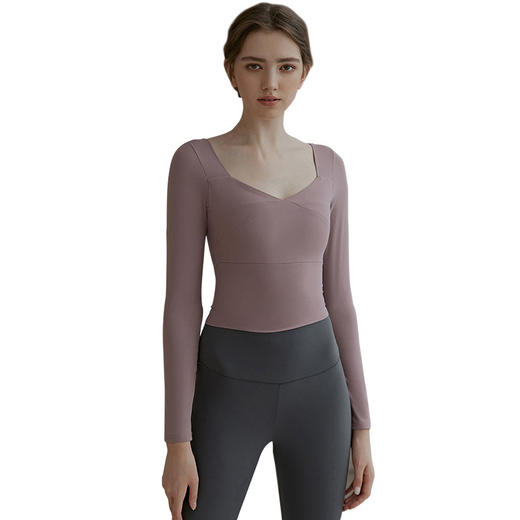 2021欧美新款瑜伽服女长袖T恤带胸垫跑步紧身健身服修身显瘦上衣 商品图4