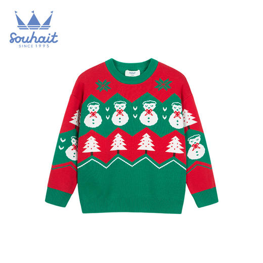 水孩儿男女童装2021秋冬新款儿童毛衣中大童时尚圣诞雪人针织线衣 商品图0